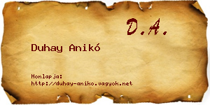 Duhay Anikó névjegykártya